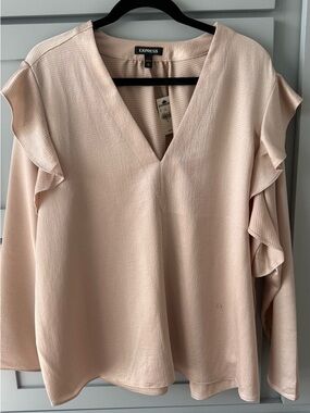 Express Women's Light Blush Pink V-Neck Ruffle Sleeve Blouse
